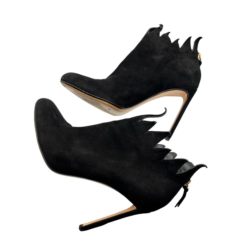 Francesco Russo Black Suede Flame‎ Cut Ankle Boots